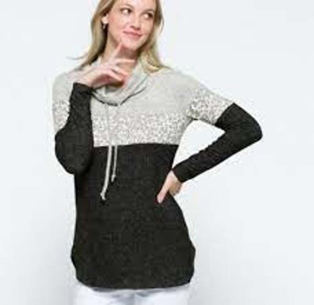 NEW Market & Spruce Cameron Cowl Neck Brush Knit Top Gray Black Animal Size XSP